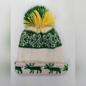 Green and yellow reindeer winter cap